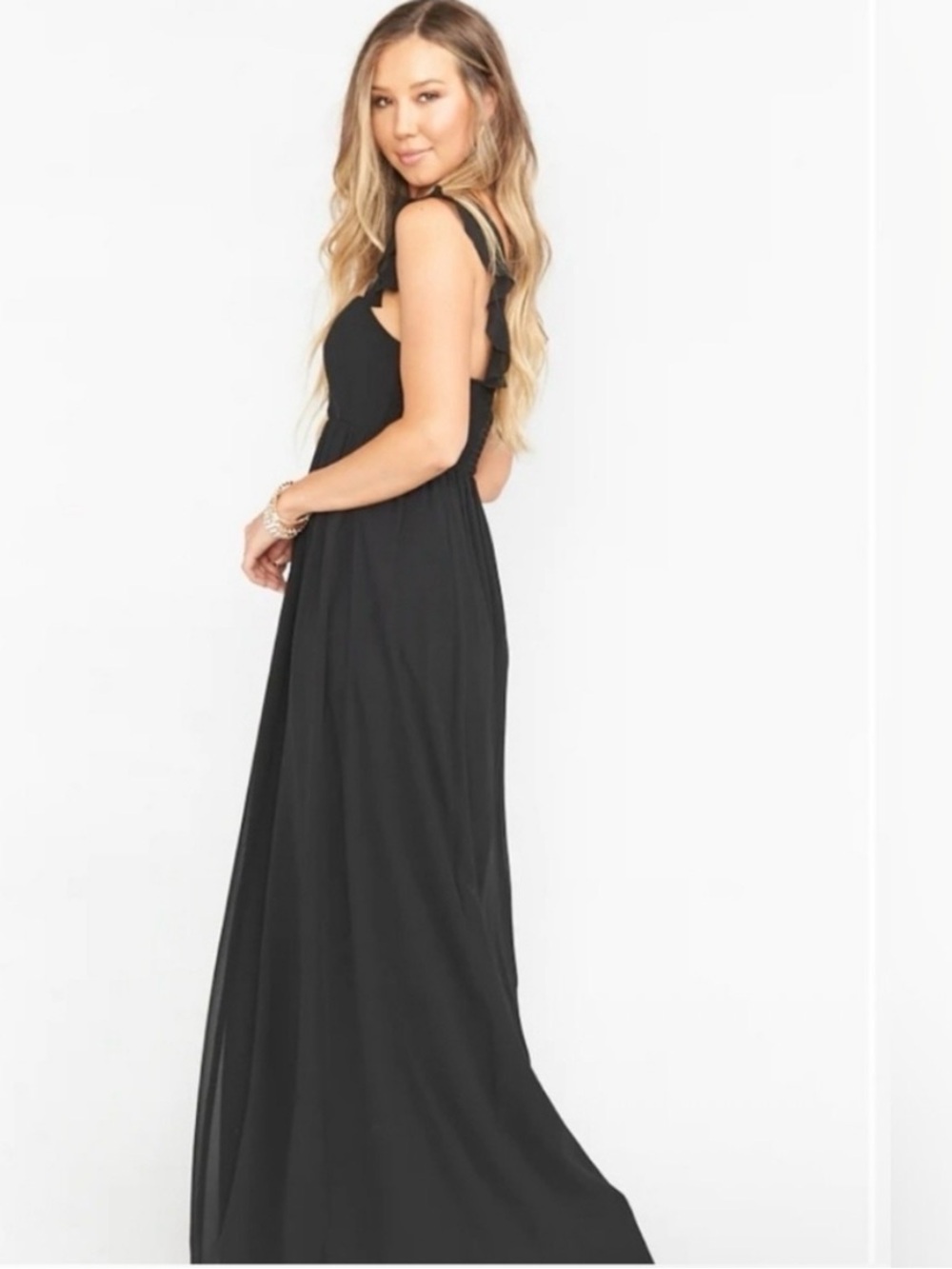 Show Me Your MuMu June Maxi Dress Chiffon Black Sleeveless Long Bridesmaid XS